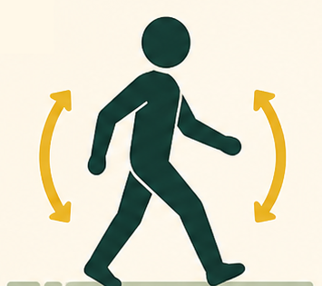 Walking pictogram with arm swing arrows